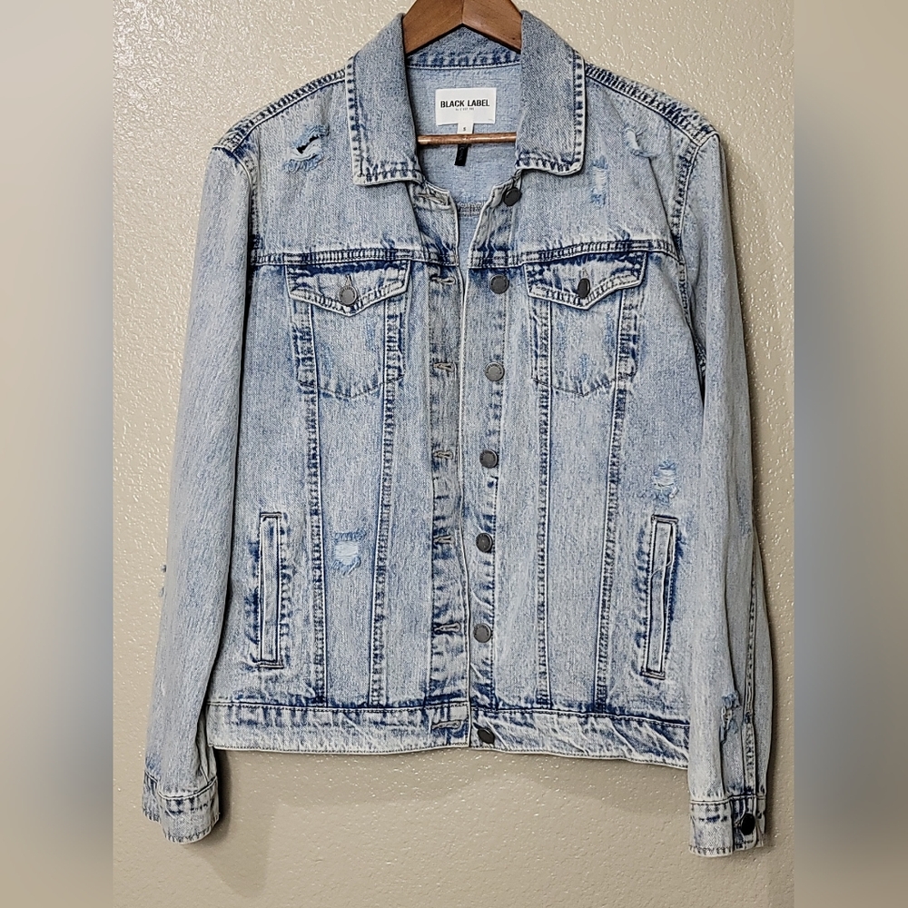Black Label Cest Toi Denim Jacket Womens Size Sm Blue Jean Distressed Light Wash